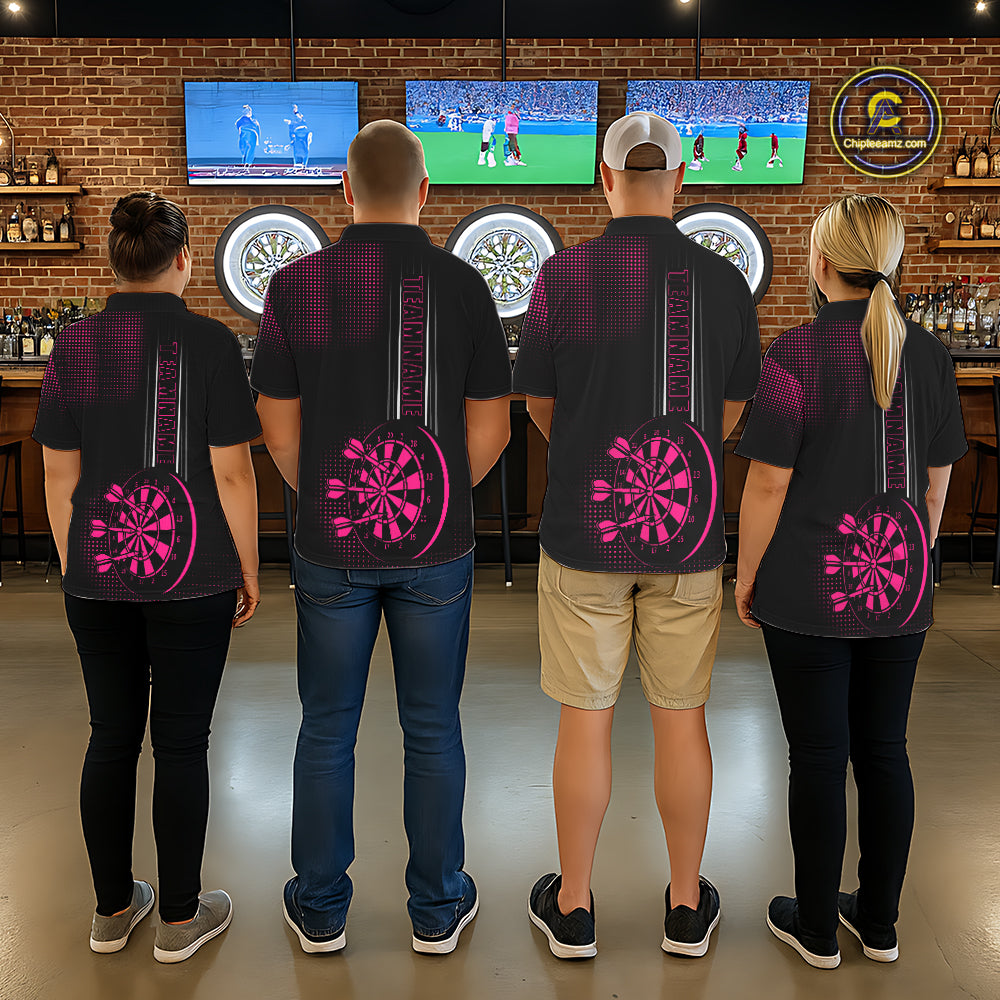 Personalized Pink And Black Darts Polo, Quarter Zip Shirt For Men Custom Darts Outfit Team Jersey TDM7784