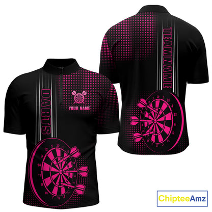 Personalized Pink And Black Darts Polo, Quarter Zip Shirt For Men Custom Darts Outfit Team Jersey TDM7784