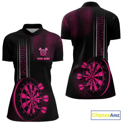 Personalized Pink And Black Darts Polo, Quarter Zip Shirt For Women Custom Darts Outfit Team Jersey TDM7784