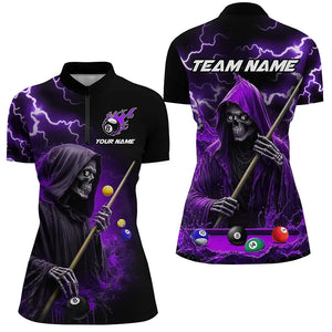 Purple Grim Reaper Billiard Shirts For Women Custom Thunder Lightning Team League Billiard Jerseys TDM2919