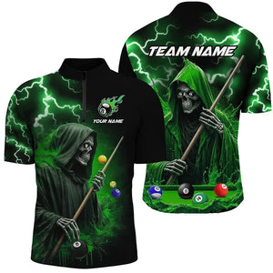 Green Grim Reaper Billiard Shirts For Men Custom Thunder Lightning Team League Billiard Jerseys TDM2920