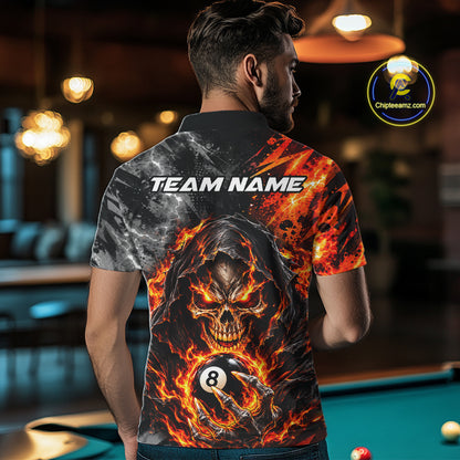Flame And Lightning 8 Ball Grim Reaper Billiard Shirts For Men Custom Skull Pool Team Jersey TDM8121