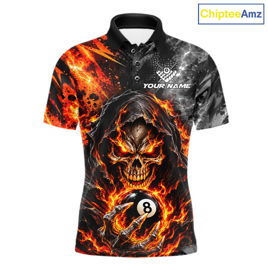 Flame And Lightning 8 Ball Grim Reaper Billiard Shirts For Men Custom Skull Pool Team Jersey TDM8121