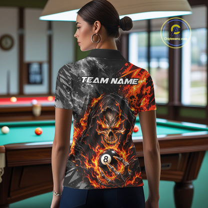 Flame And Lightning 8 Ball Grim Reaper Billiard Shirts For Women Custom Skull Pool Team Jersey TDM8121
