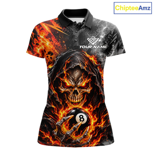 Flame And Lightning 8 Ball Grim Reaper Billiard Shirts For Women Custom Skull Pool Team Jersey TDM8121