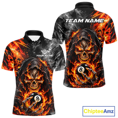 Flame And Lightning 8 Ball Grim Reaper Billiard Shirts For Men Custom Skull Pool Team Jersey TDM8121