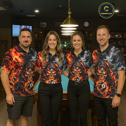 Flame And Lightning 8 Ball Grim Reaper Billiard Shirts For Women Custom Skull Pool Team Jersey TDM8121