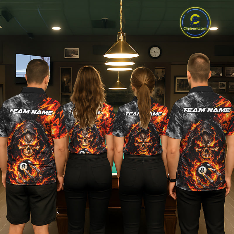 Flame And Lightning 8 Ball Grim Reaper Billiard Shirts For Women Custom Skull Pool Team Jersey TDM8121