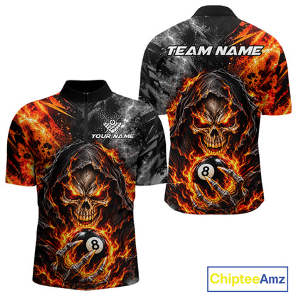 Flame And Lightning 8 Ball Grim Reaper Billiard Shirts For Men Custom Skull Pool Team Jersey TDM8121