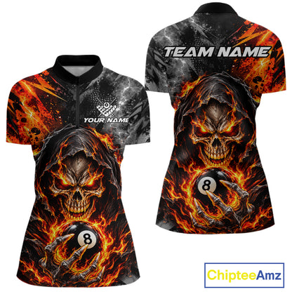 Flame And Lightning 8 Ball Grim Reaper Billiard Shirts For Women Custom Skull Pool Team Jersey TDM8121