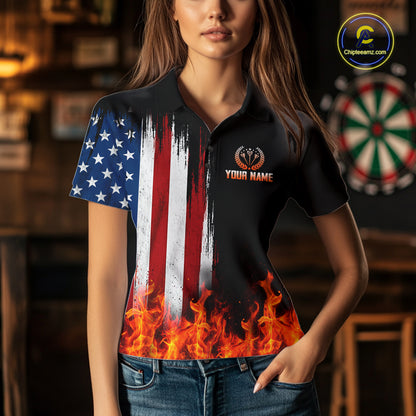 Personalized Flame American Flag Darts Shirts For Women Custom Patriotic Darts League Team Jersey TDM8122