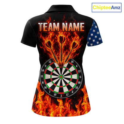 Personalized Flame American Flag Darts Shirts For Women Custom Patriotic Darts League Team Jersey TDM8122