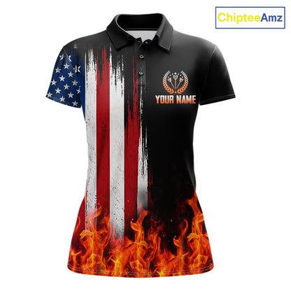 Personalized Flame American Flag Darts Shirts For Women Custom Patriotic Darts League Team Jersey TDM8122