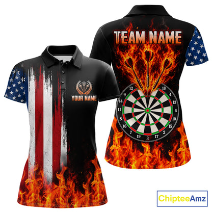 Personalized Flame American Flag Darts Shirts For Women Custom Patriotic Darts League Team Jersey TDM8122
