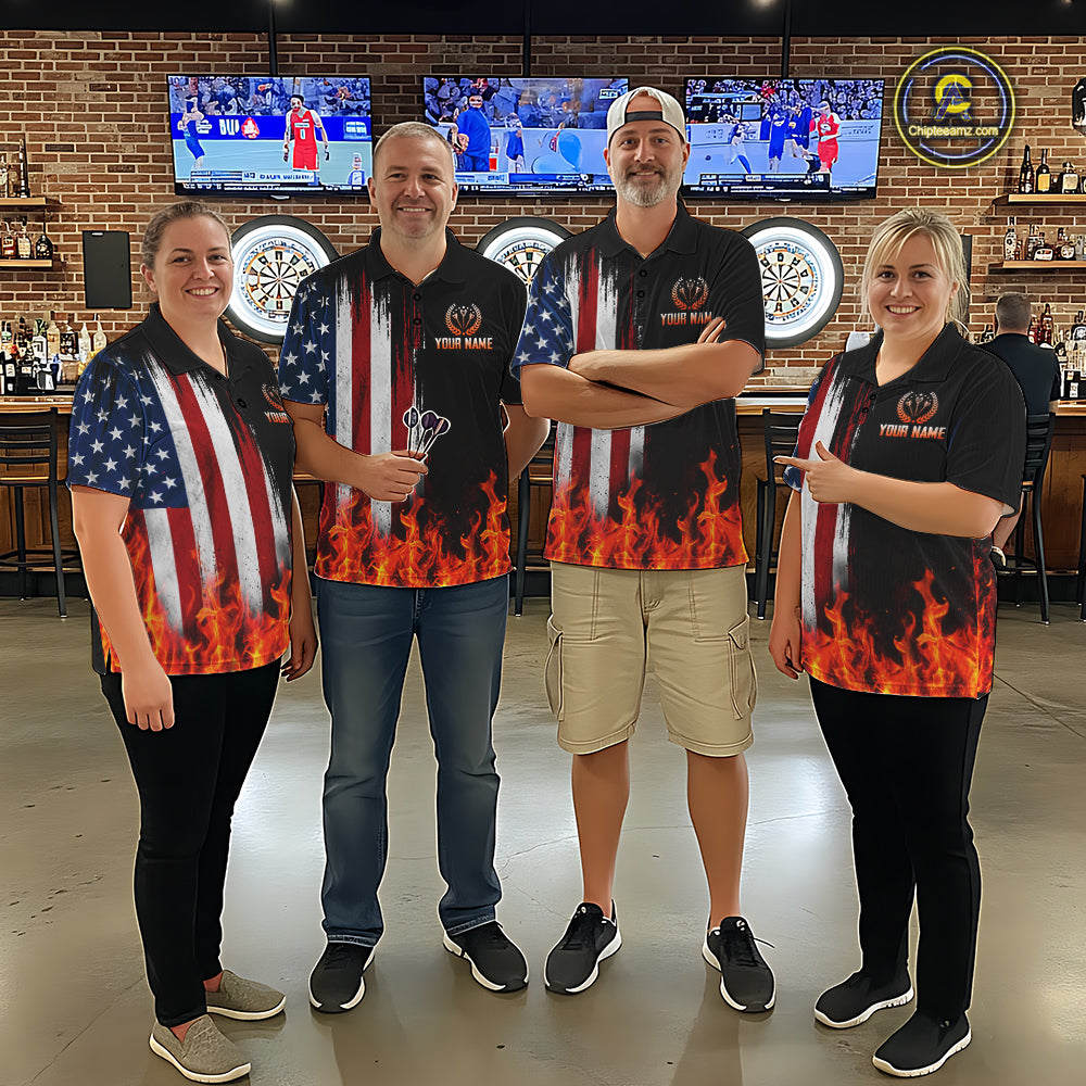 Personalized Flame American Flag Darts Shirts For Women Custom Patriotic Darts League Team Jersey TDM8122
