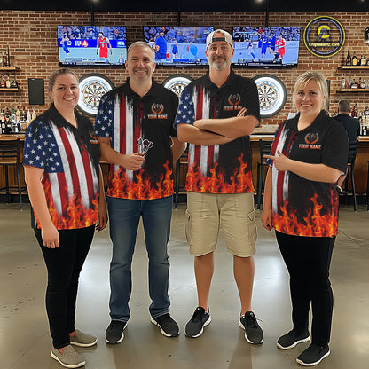 Personalized Flame American Flag Darts Shirts For Women Custom Patriotic Darts League Team Jersey TDM8122