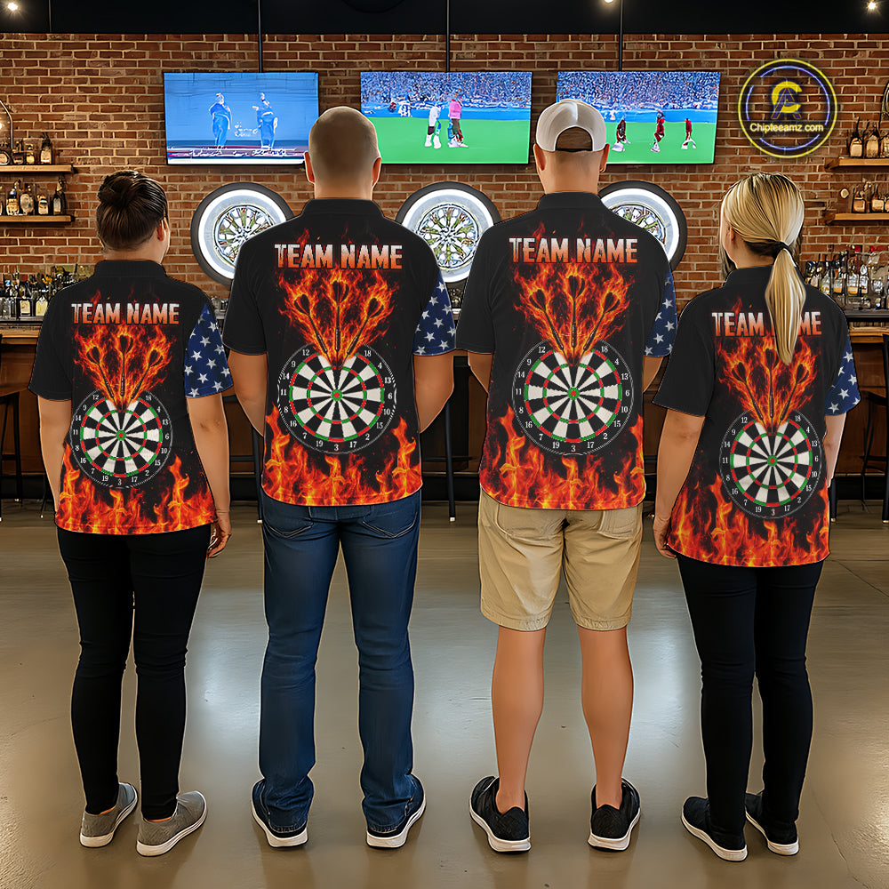 Personalized Flame American Flag Darts Shirts For Women Custom Patriotic Darts League Team Jersey TDM8122