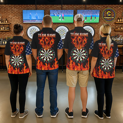 Personalized Flame American Flag Darts Shirts For Women Custom Patriotic Darts League Team Jersey TDM8122