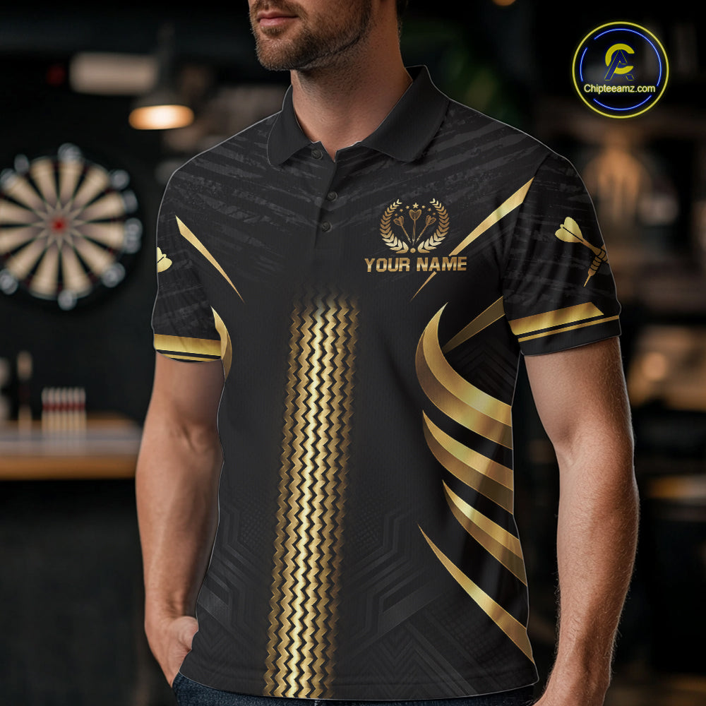 Black And Gold Dartboard Crown Darts Shirts For Men Custom Darts League Team Jersey Polo, 1/4 Zip TDM8124