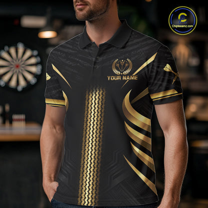 Black And Gold Dartboard Crown Darts Shirts For Men Custom Darts League Team Jersey Polo, 1/4 Zip TDM8124