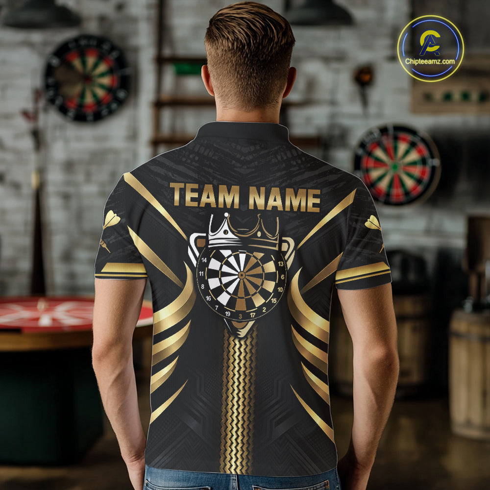 Black And Gold Dartboard Crown Darts Shirts For Men Custom Darts League Team Jersey Polo, 1/4 Zip TDM8124
