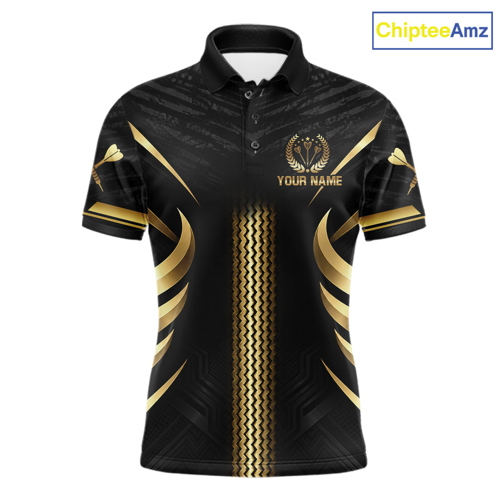 Black And Gold Dartboard Crown Darts Shirts For Men Custom Darts League Team Jersey Polo, 1/4 Zip TDM8124
