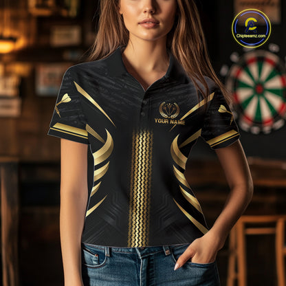 Black And Gold Dartboard Crown Darts Shirts For Women Custom Darts League Team Jersey Polo, 1/4 Zip TDM8124