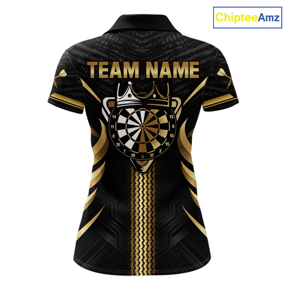 Black And Gold Dartboard Crown Darts Shirts For Women Custom Darts League Team Jersey Polo, 1/4 Zip TDM8124
