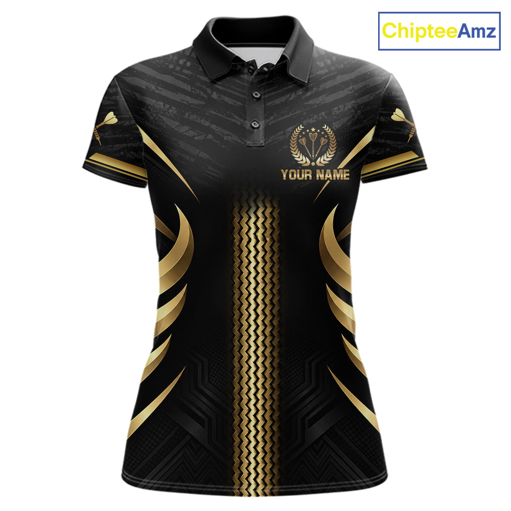 Black And Gold Dartboard Crown Darts Shirts For Women Custom Darts League Team Jersey Polo, 1/4 Zip TDM8124