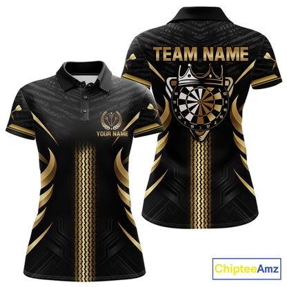 Black And Gold Dartboard Crown Darts Shirts For Women Custom Darts League Team Jersey Polo, 1/4 Zip TDM8124