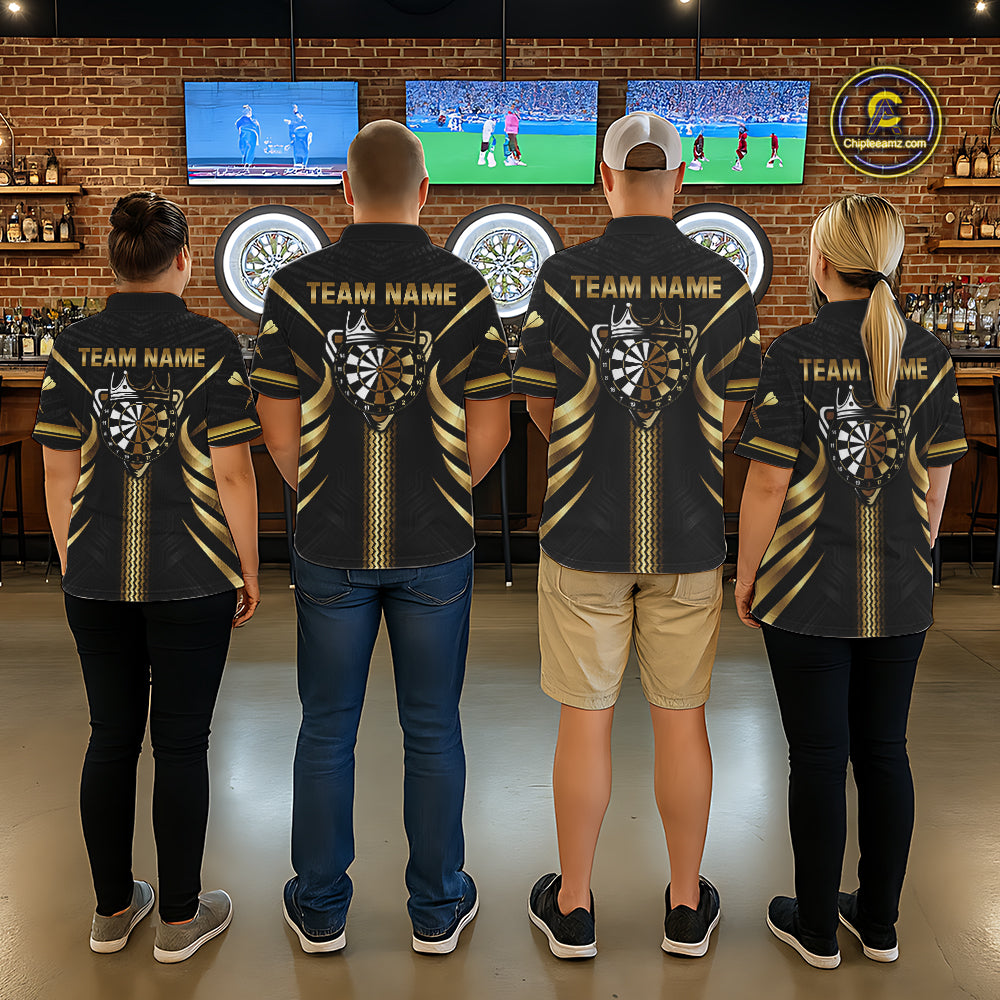 Black And Gold Dartboard Crown Darts Shirts For Women Custom Darts League Team Jersey Polo, 1/4 Zip TDM8124