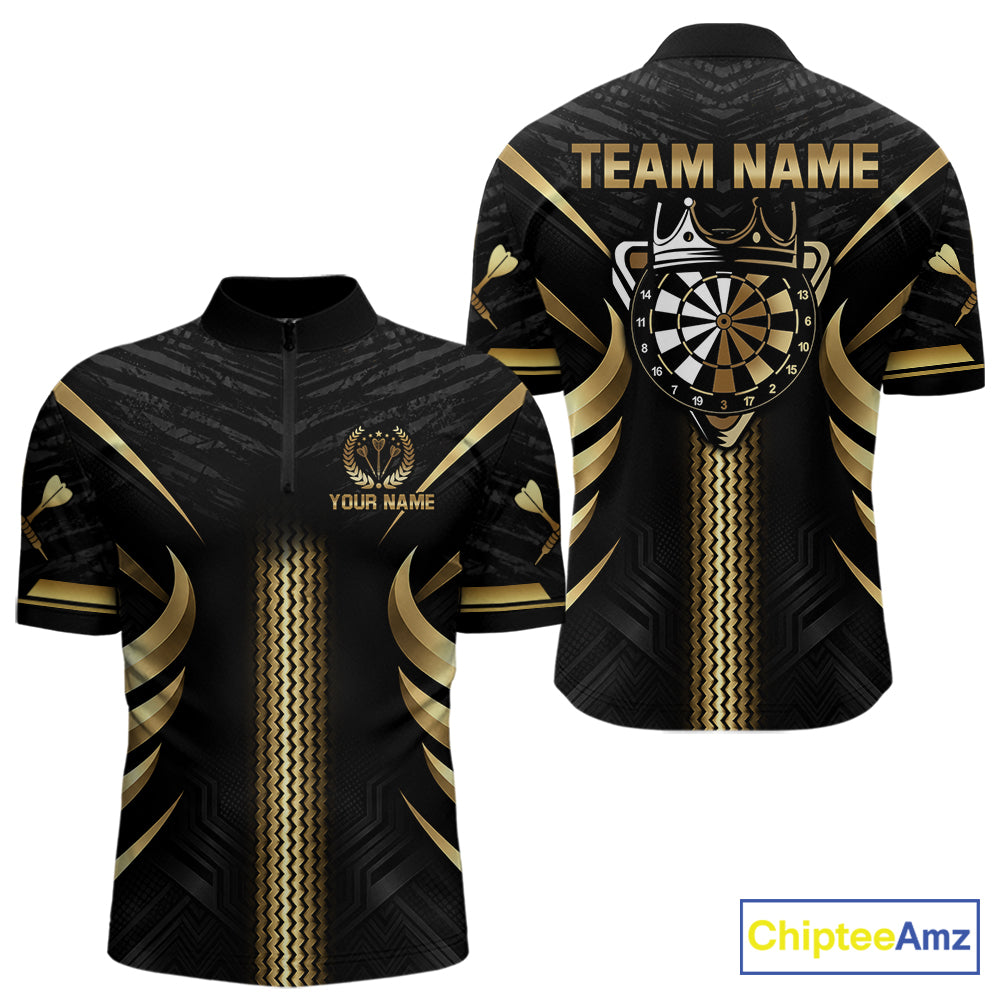 Black And Gold Dartboard Crown Darts Shirts For Men Custom Darts League Team Jersey Polo, 1/4 Zip TDM8124