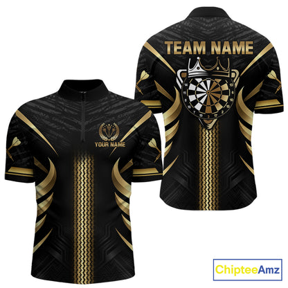Black And Gold Dartboard Crown Darts Shirts For Men Custom Darts League Team Jersey Polo, 1/4 Zip TDM8124