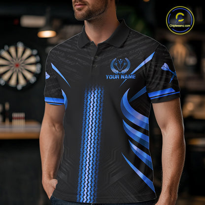 Black And Blue Dartboard Crown Darts Shirts For Men Custom Darts League Team Jersey Polo, 1/4 Zip TDM8125