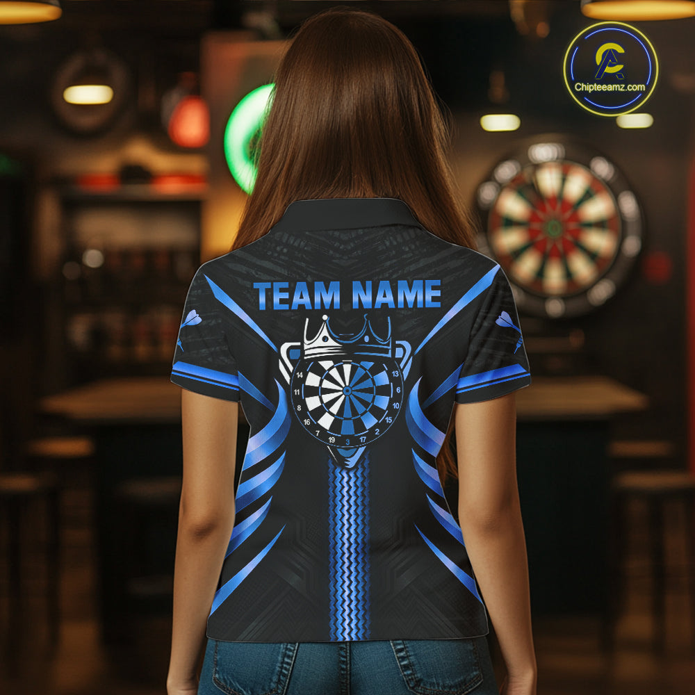 Black And Blue Dartboard Crown Darts Shirts For Women Custom Darts League Team Jersey Polo, 1/4 Zip TDM8125