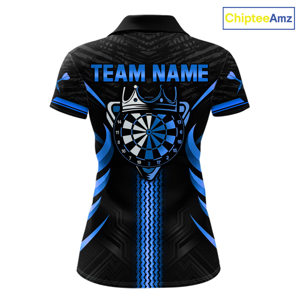 Black And Blue Dartboard Crown Darts Shirts For Women Custom Darts League Team Jersey Polo, 1/4 Zip TDM8125