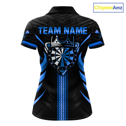 Black And Blue Dartboard Crown Darts Shirts For Women Custom Darts League Team Jersey Polo, 1/4 Zip TDM8125