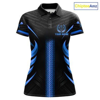 Black And Blue Dartboard Crown Darts Shirts For Women Custom Darts League Team Jersey Polo, 1/4 Zip TDM8125