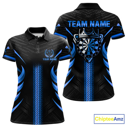 Black And Blue Dartboard Crown Darts Shirts For Women Custom Darts League Team Jersey Polo, 1/4 Zip TDM8125