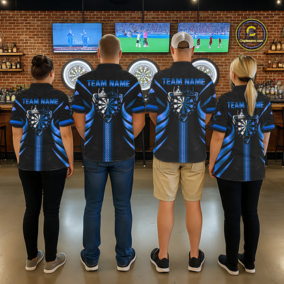 Black And Blue Dartboard Crown Darts Shirts For Men Custom Darts League Team Jersey Polo, 1/4 Zip TDM8125