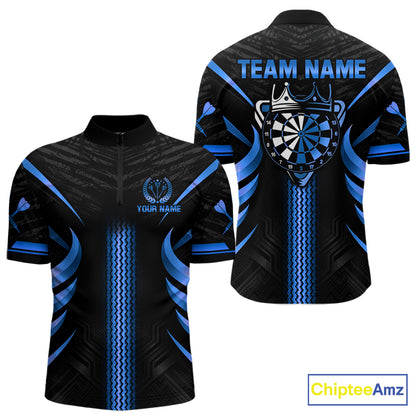 Black And Blue Dartboard Crown Darts Shirts For Men Custom Darts League Team Jersey Polo, 1/4 Zip TDM8125