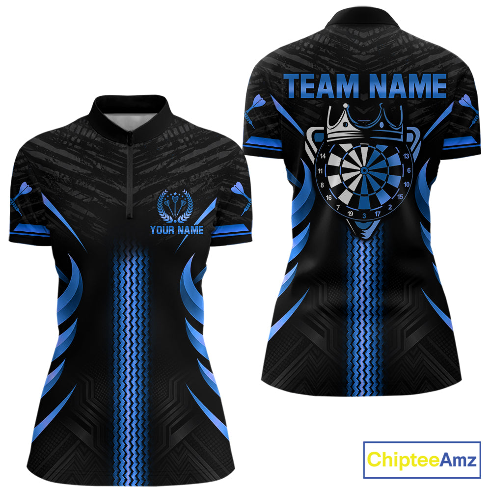 Black And Blue Dartboard Crown Darts Shirts For Women Custom Darts League Team Jersey Polo, 1/4 Zip TDM8125