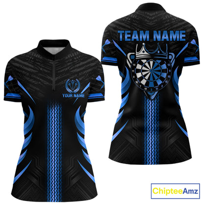 Black And Blue Dartboard Crown Darts Shirts For Women Custom Darts League Team Jersey Polo, 1/4 Zip TDM8125