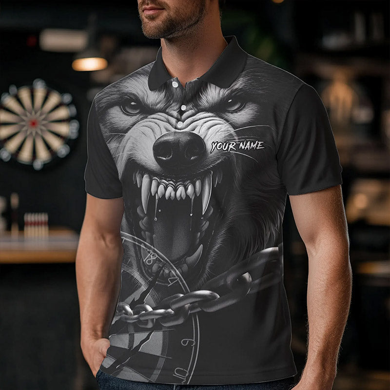 Personalized Snarling Wolf Darts Polo & Quarter Zip Custom Dart Shirts For Men Cool Dart Jerseys TDM3374