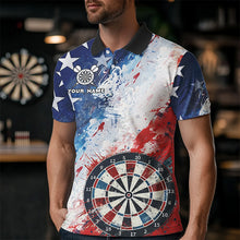 Load image into Gallery viewer, Personalized Watercolor USA Flag Darts Polo &amp; Quarter Zip Custom Dart Shirts For Men Darts Jerseys TDM3375