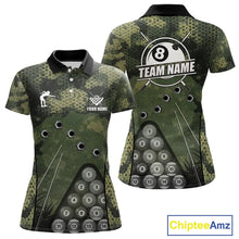 Load image into Gallery viewer, Green Camo 8 Ball Billiard Shirt For Women Custom Pool Team Shirt, Billiard Jersey Polo &amp; 1/4 Zip TDM5655