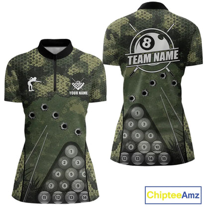 Green Camo 8 Ball Billiard Shirt For Women Custom Pool Team Shirt, Billiard Jersey Polo & 1/4 Zip TDM5655