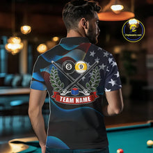 Load image into Gallery viewer, Personalized American Flag 8 Ball &amp; 9 Ball Billiard Shirt For Men, Patriotic Pool Team Jersey TDM5657