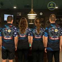 Load image into Gallery viewer, Personalized American Flag 8 Ball &amp; 9 Ball Billiard Shirt For Women, Patriotic Pool Team Jersey TDM5657