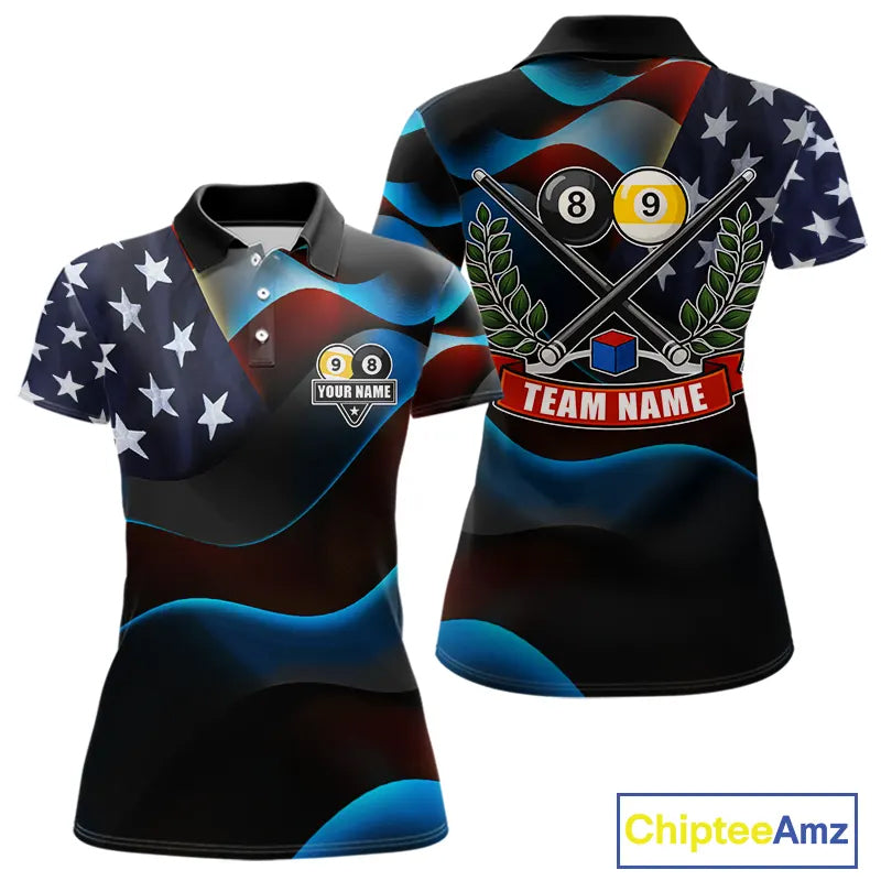 Personalized American Flag 8 Ball & 9 Ball Billiard Shirt For Women, Patriotic Pool Team Jersey TDM5657